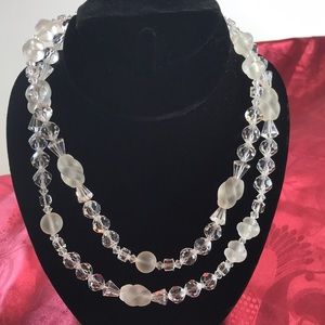 Vintage clear and frosted crystal bead necklace